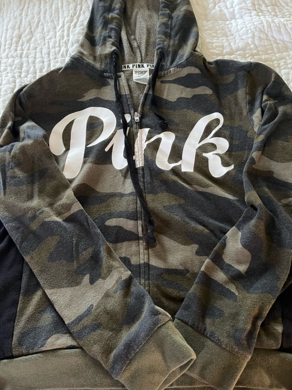 Victoria's Secret PINK Camo Zip-Up Hoodie in Olive & Black